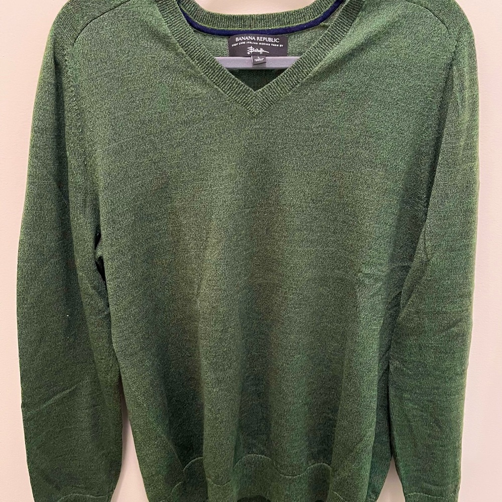Banana Republic Green Italian Merino Yarn Men's Sweater